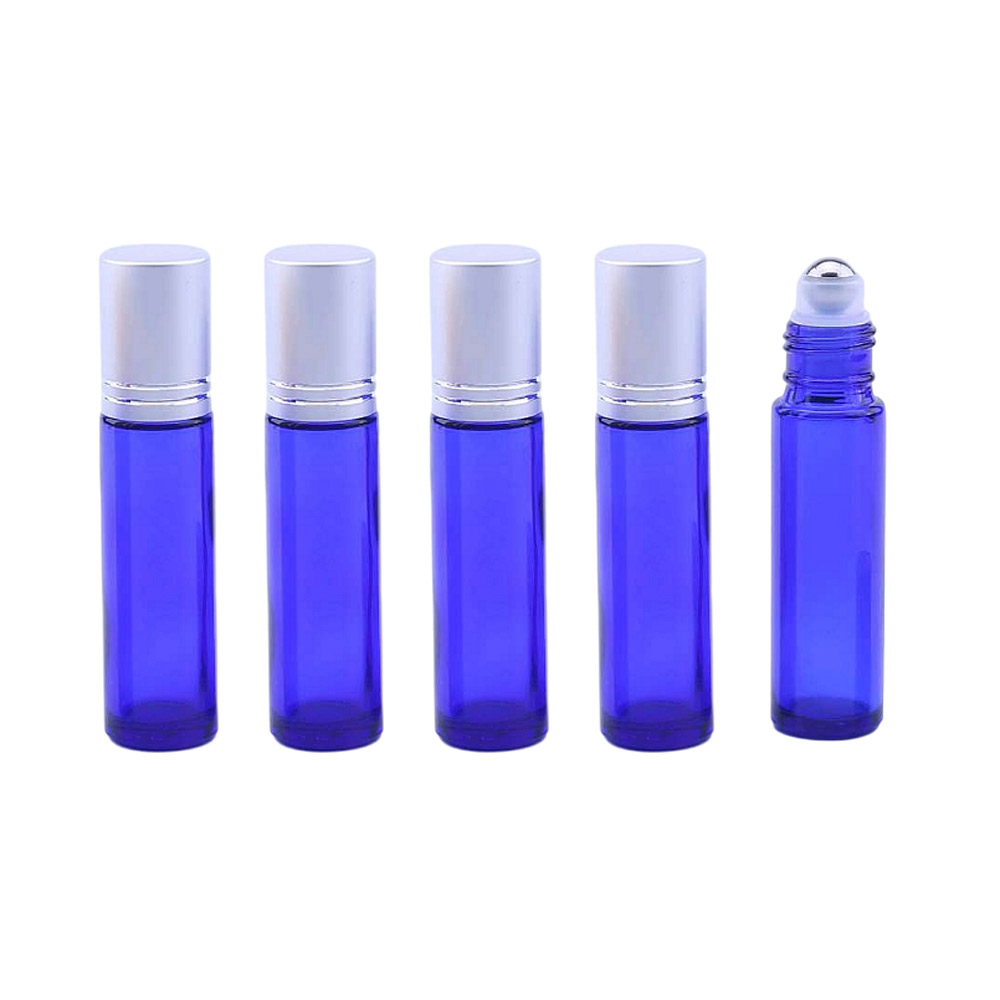 10 ml roller flesjes blauw dik glas parfumrollers zilveren dop