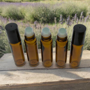 10 ml Rollerfles Amberbruin Glas – Glazen Rollerbal, Zwarte Dop