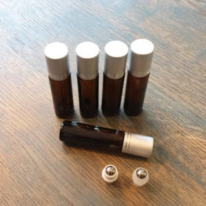 10ml parfumroller fles amber bruin glas + rvs roller + dop zilver