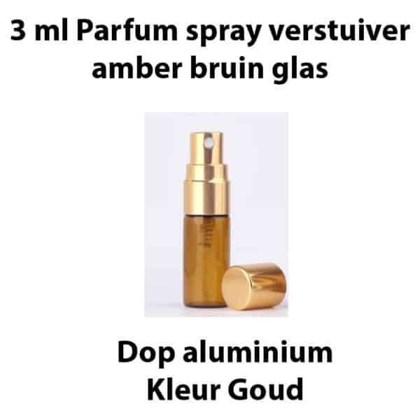 3 ml Parfum spray verstuiver amber bruin glas dop goud