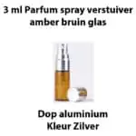 3 ml Parfum spray verstuiver amber bruin glas dop zilver