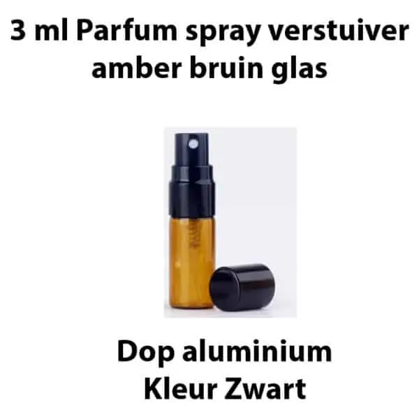 3 ml Parfum spray verstuiver amber bruin glas dop zwart