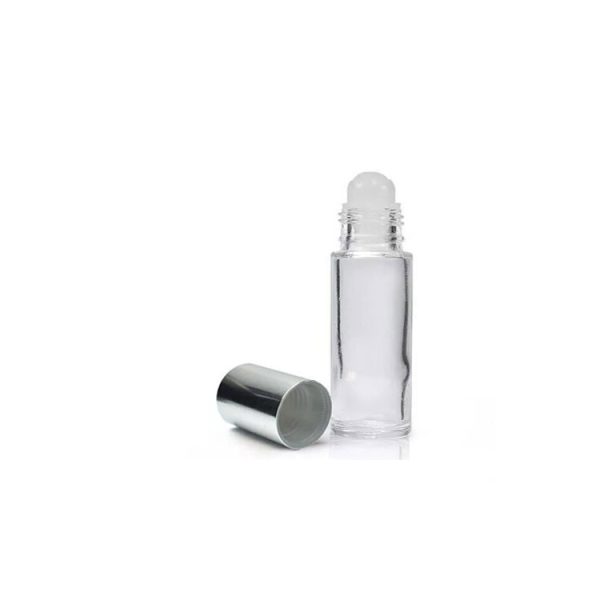 Glazen roller flesjes transparant dik glas 5 ml parfumrollers dop zilver