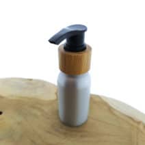 Aluminium Fles 50ml mat zilver lotion pomp bamboe zwart