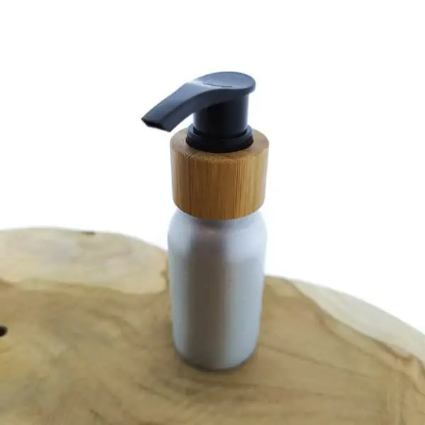 Aluminium Fles 50ml mat zilver lotion pomp bamboe zwart