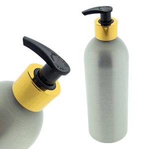 Mat zilveren aluminium fles 500ml met luxe gouden lotionpomp voor shampoo en cosmetische producten