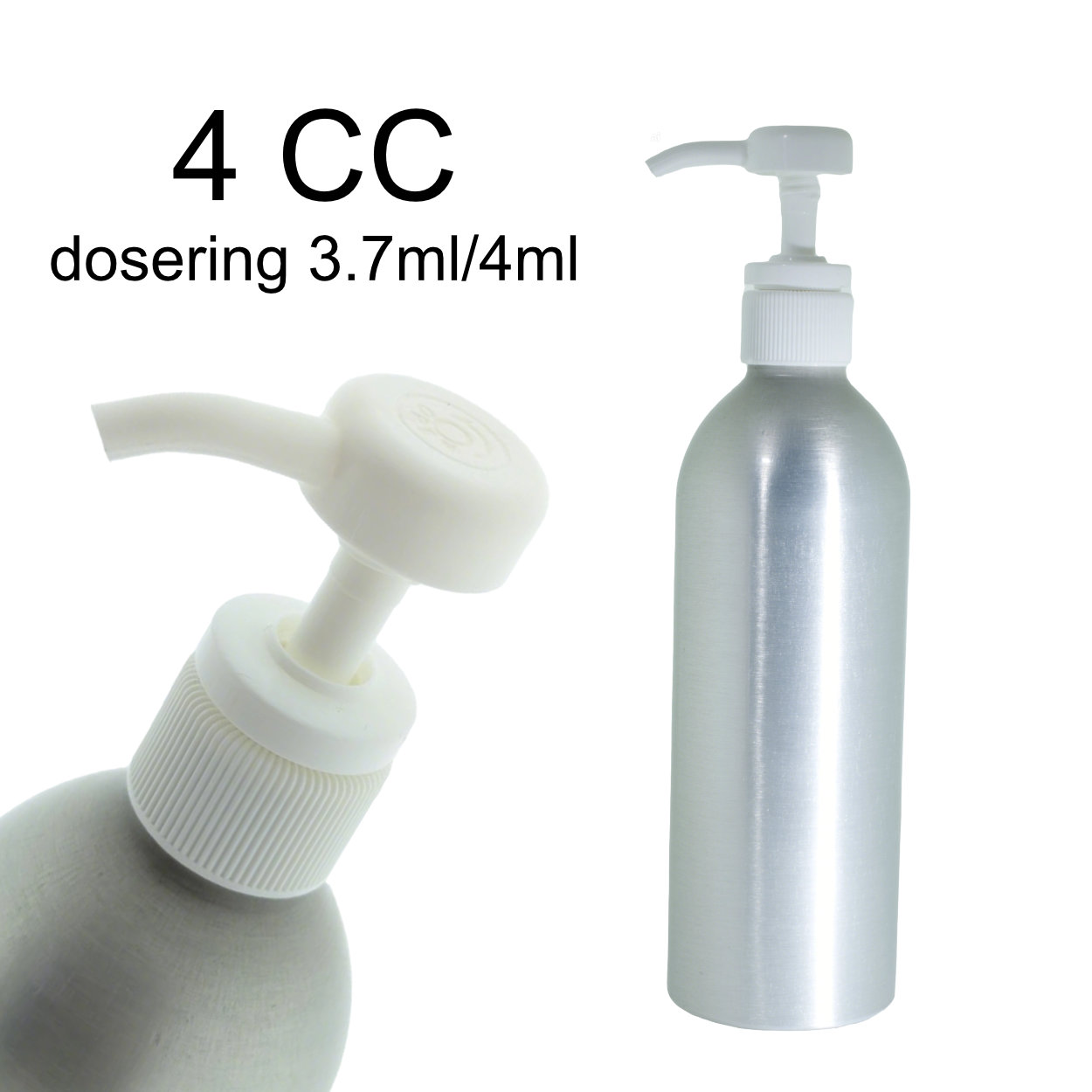 aluminium-fles-mat-zilver-500ml-witte-lotionpomp-4ml Mat zilveren aluminium fles 500ml met witte lotionpomp 4cc voor shampoo en cosmetische producten
