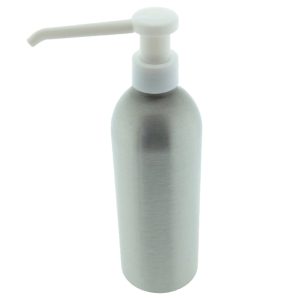 Mat zilveren aluminium fles 500ml met witte zeepdispenser pomp en lange tuit voor handzeep en cosmetische producten