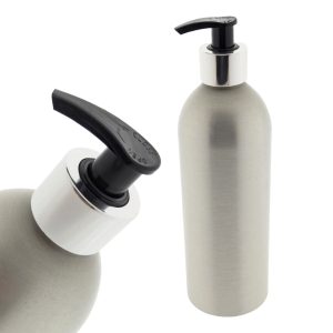 Mat zilveren aluminium fles 500ml met luxe zilveren lotionpomp voor shampoo en cosmetische producten