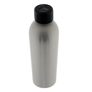 Mat zilveren aluminium fles 500ml met zwarte kindveilige schroefdop DIN28 28/410