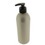 Mat zilveren aluminium fles 500ml met zwarte lotionpomp voor shampoo en cosmetische producten