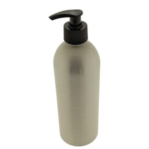 Mat zilveren aluminium fles 500ml met zwarte lotionpomp voor shampoo en cosmetische producten