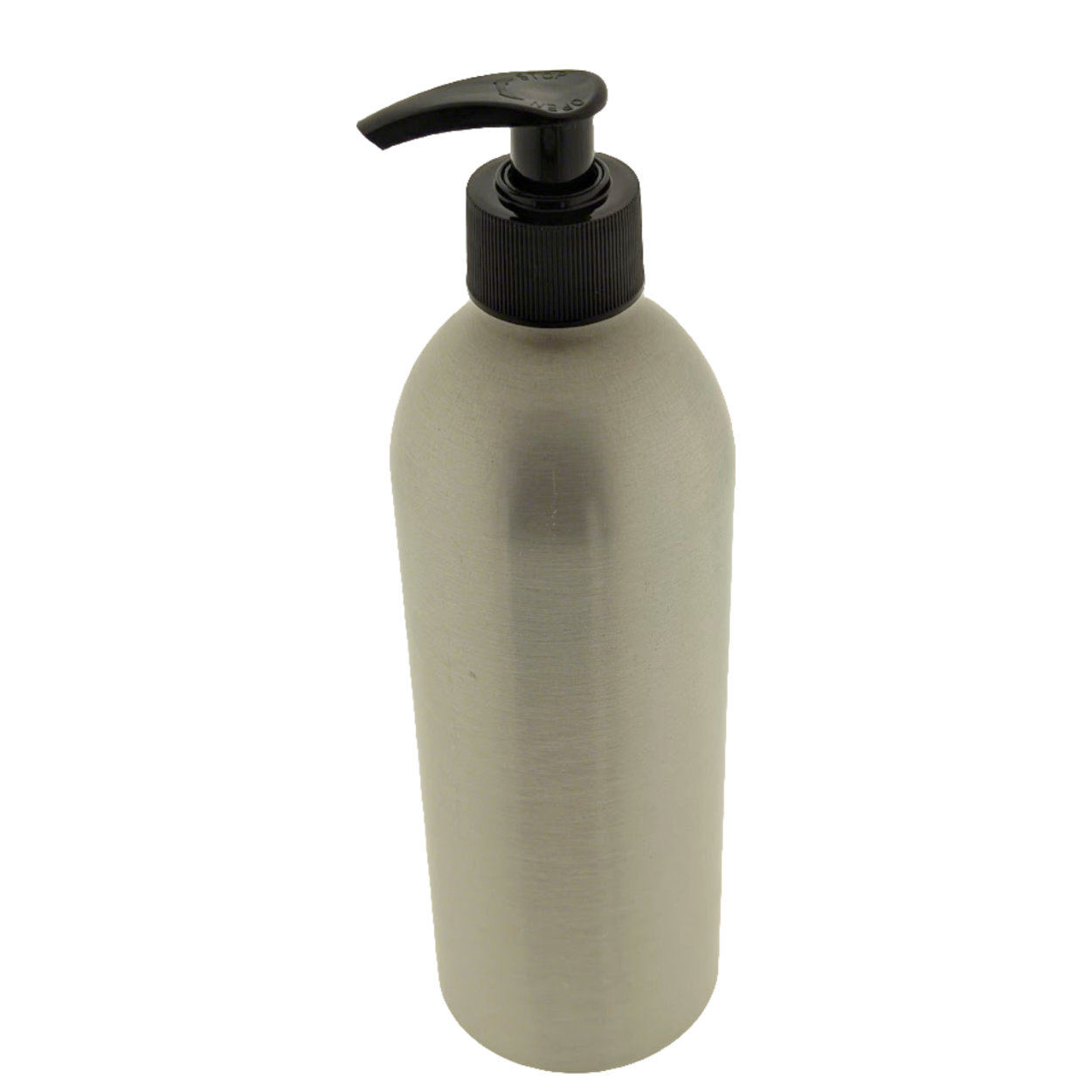 aluminium-fles-mat-zilver-500ml-zwarte-lotionpomp Mat zilveren aluminium fles 500ml met zwarte lotionpomp voor shampoo en cosmetische producten