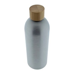 Mat zilveren aluminium fles 500ml met natuurlijke bamboe dop voor cosmetica en vloeibare producten