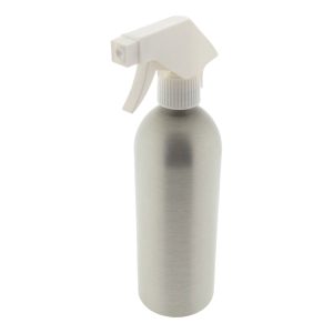 Mat zilveren aluminium spray fles 500ml met witte trigger sprayer voor cosmetische producten en vloeistoffen