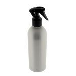 Mat zilveren aluminium spray fles 500ml met zwarte trigger sprayer fijne nevel voor planten en haarproducten