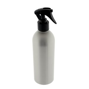 Mat zilveren aluminium spray fles 500ml met zwarte trigger sprayer fijne nevel voor planten en haarproducten