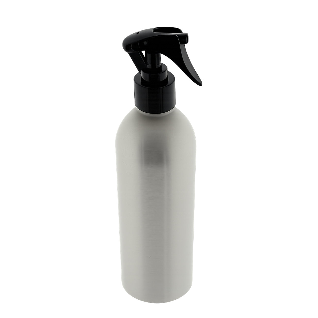 aluminium-spray-fles-mat-zilver-500ml-zwarte-trigger-sprayer-fijne-nevel Mat zilveren aluminium spray fles 500ml met zwarte trigger sprayer fijne nevel voor planten en haarproducten