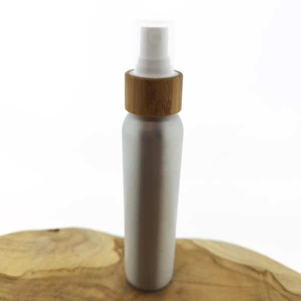 aluminium sprayfles 150ml mat zilver + bamboe verstuiver dop wit