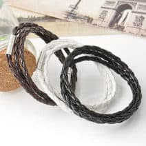 Gevlochten leren armband - ketting - unisex