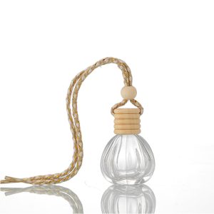 Glazen autoparfum flesje pompoen model 8ml met houten dop en luxe hangkoord diffuser voor essentiële olie en aromatherapie