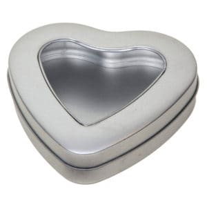 Blikje Hart + venster deksel, aluminium verpakkingen hartvormig