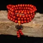 Boeddhistische oranje houten kralen armband ketting handgemaakt