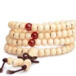 Boeddhistische witte houten kralen armband ketting handgemaakt