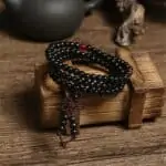 Boeddhistische zwarte houten kralen armband ketting handgemaakt