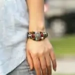 Boheemse armband vintage leer, houten kralen henneptouw