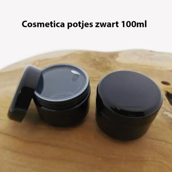 Cosmetica potten zwart 100ml Crème, zalf, balsem potjes + inlay + deksel