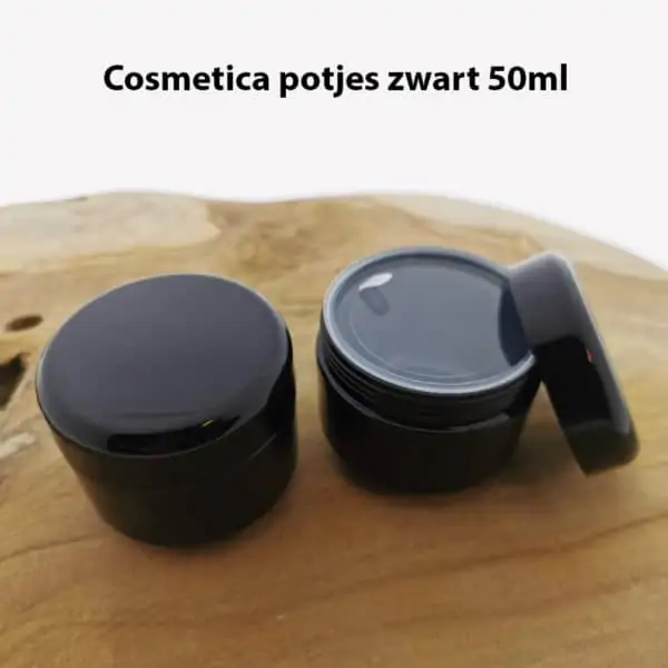 Cosmetica potten zwart 50ml Crème, zalf, balsem potjes + inlay + deksel