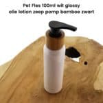 Cosmetische Pet Fles 100ml wit glossy lotion pomp bamboe zwart
