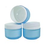 Blauwe dubbelwandige cremepot 200ml kunststof cosmetica pot met witte deksel