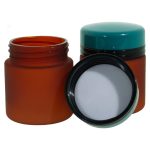 Bruine cremepot 100ml kunststof cosmetica pot met groene deksel en zwarte rand
