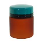 Bruine cremepot 100ml kunststof cosmetica pot met groene deksel en zwarte rand
