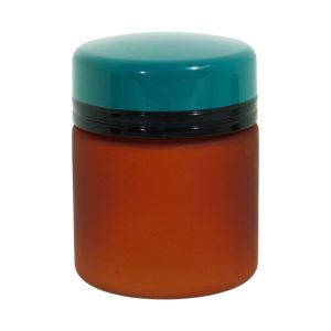 Bruine cremepot 100ml kunststof cosmetica pot met groene deksel en zwarte rand