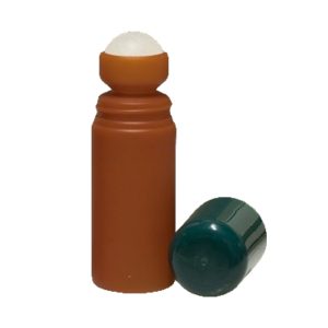Bruin gematteerde roll-on fles 50ml met groene dop en roller bal voor deodorant en cosmetica