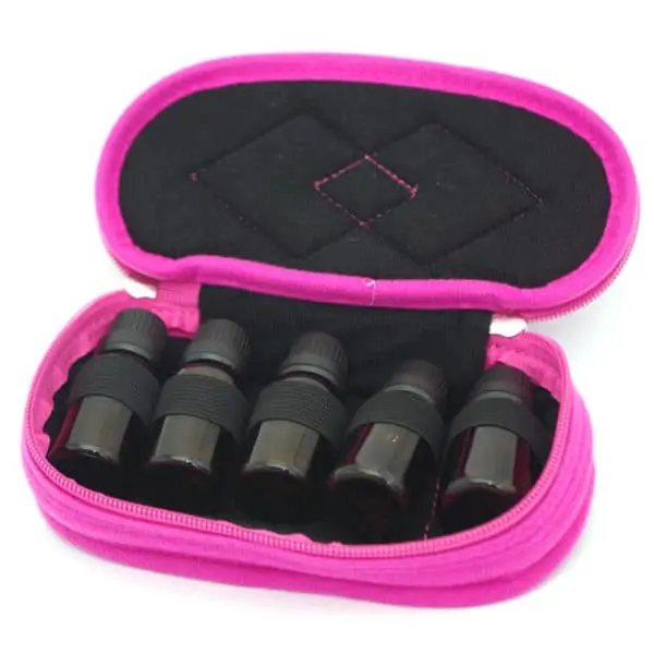 essentiële olie reistas, Reisetui parfum houder 5 flesjes roze