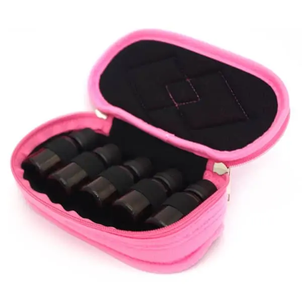 essentiële olie reistas, Reisetui parfum houder 5 flesjes licht roze