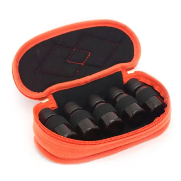 essentiële olie reistas, Reisetui parfum houder 5 flesjes oranje