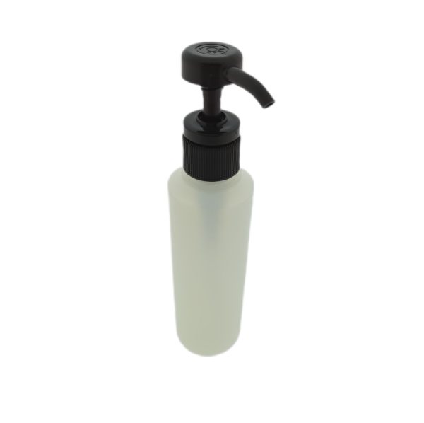 Fles 250ml HDPE mat transparant dispenser pomp zwart +- 4cc