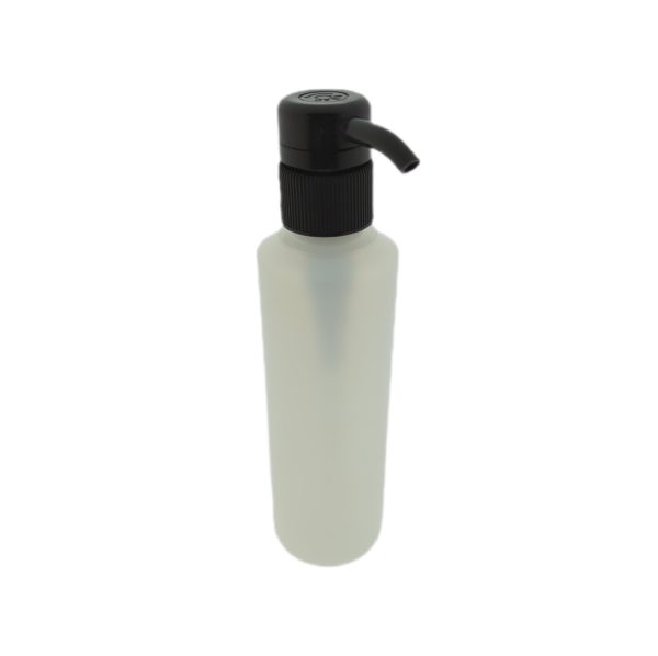 Fles 250ml HDPE mat transparant dispenser pomp zwart +- 4cc