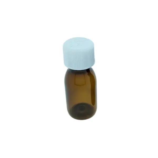 Fles 50 ml amber schroefdop kindersluiting dop wit