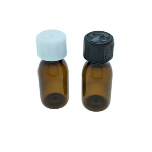 Fles 50 ml amber schroefdop kindersluiting