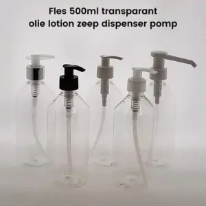 Fles 500ml transparant pet + olie lotion zeep dispenser pompje