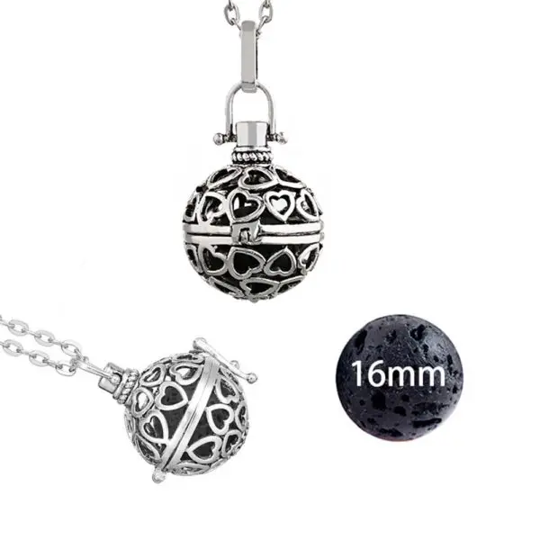 Geur ketting hartjes, aroma parfum medaillon lavasteen