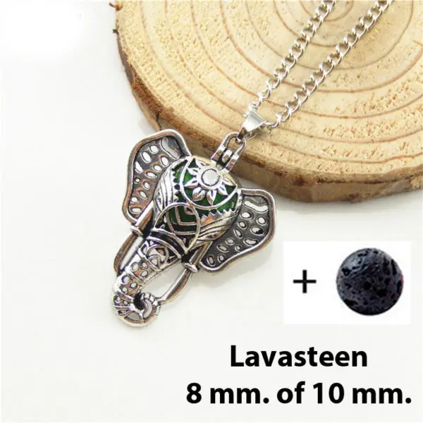 Geurketting olifant zilveren parfumhanger + lavasteen aromatherapie sieraad