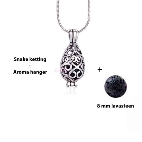 Geurketting parfumhanger druppel hart lavasteen aromatherapie sieraad