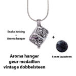 Geurketting parfumhanger vintage dobbelsteen lavasteen aromatherapie sieraad